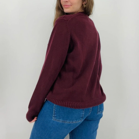 vintage moody burgundy basket weave textured crewneck sweater 100% cotton size s - Picture 5 of 8